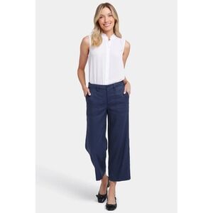 NYDJ Womens 14 Wide Leg Cargo Capri Pants Oxford Navy Linen Blend Wide Slimming